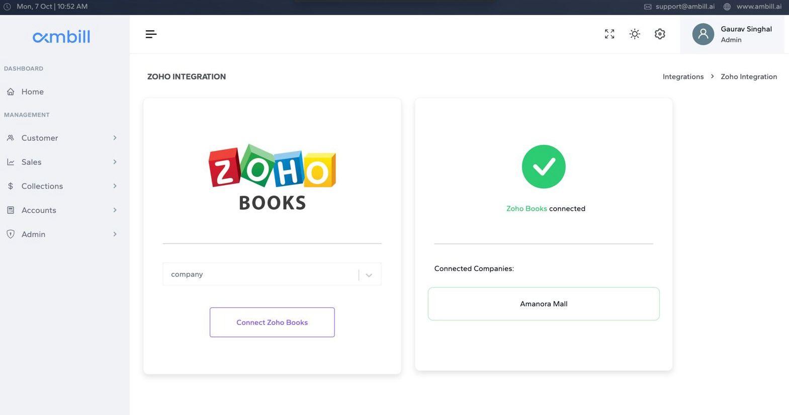 Integration with Zoho Books